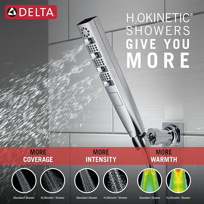 Delta Faucet Tetra H2Okinetic Hand Held Shower with Hose, Chrome Handheld Shower Head, Hand Shower, Handheld Shower, Detachable Shower Head, Lumicoat Chrome 55140-PR