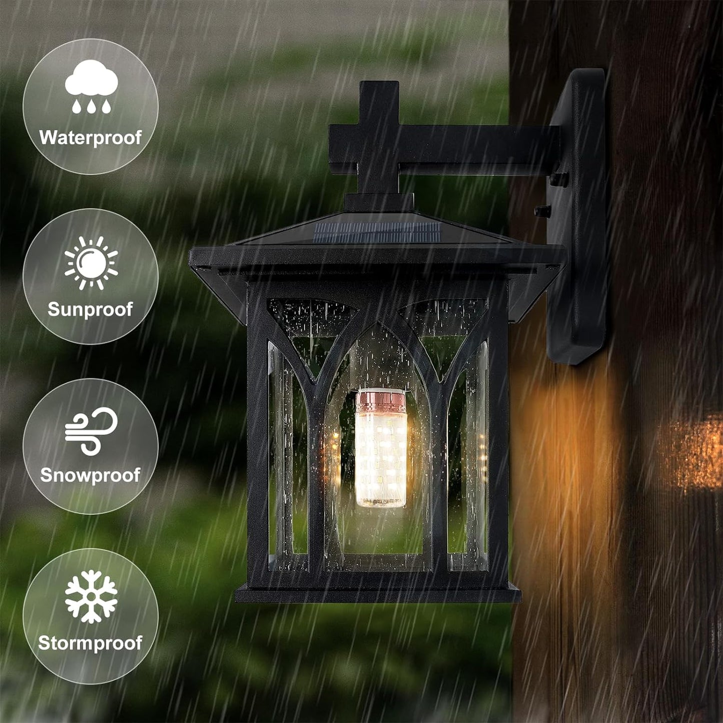 Solar Powered Wall Lantern with 4 Solar Panels