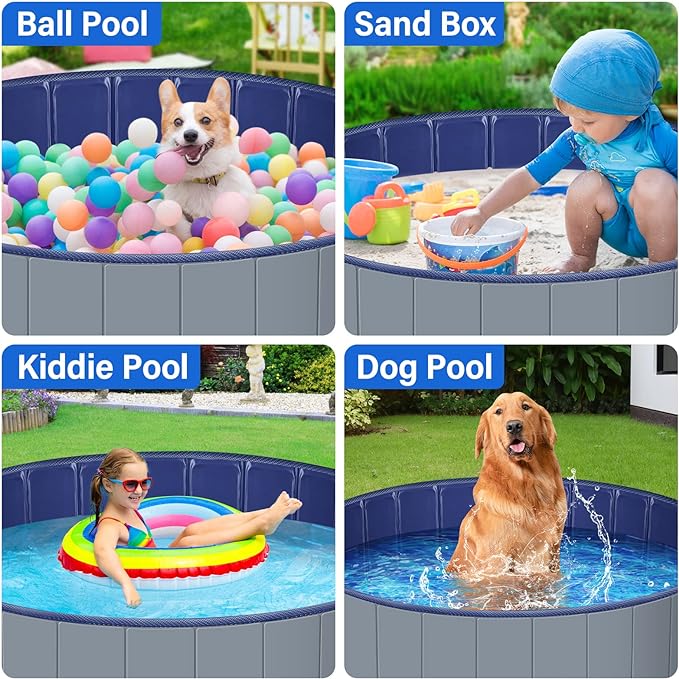 8"x32" Dog Pool for Small Dogs, Plastic Pool for Kids, Dog Tub for Small Dogs, Dog Bathtub Portable, Foldable Pool for Dogs Slip-Resistant