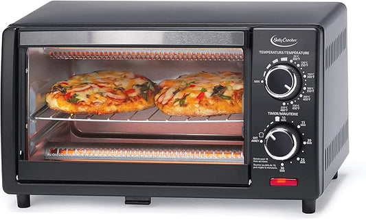 Betty Crocker Compact Toaster Oven, Pizza Oven with Toast & Bake, 2 Slice Toaster with Top & Bottom Heaters, Kitchen Countertop Oven