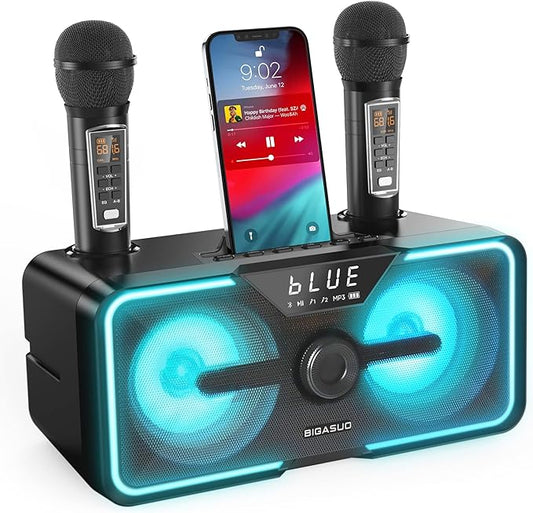 Máquina de Karaoke BIGASUO con 2 micrófonos inalámbricos UHF 