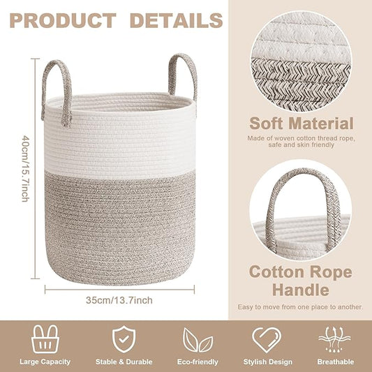 Blanket Basket Tall Woven Rope Laundry Basket 13.7 x 15.7"