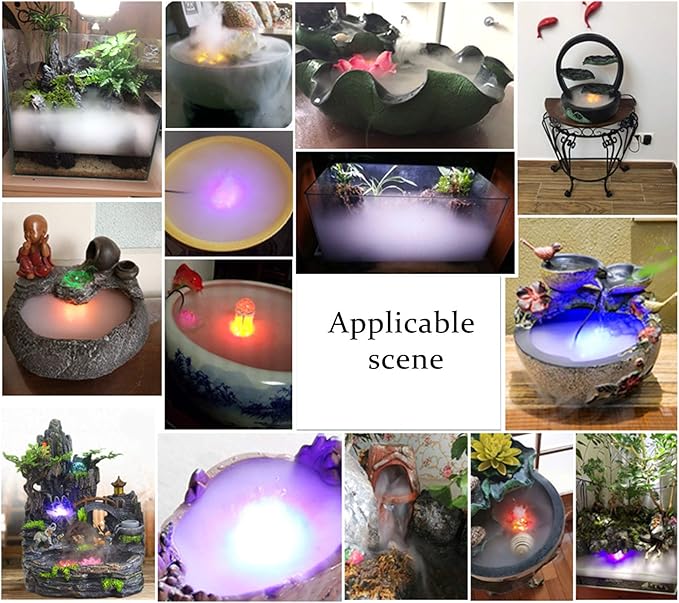 Akeydeco Halloween Party Mist Maker,Ultrasonic Water Pond Fountain Fogger 12 LED Red Yellow and Blue Light Flashes Aluminum Atomizer Air Humidifier for and Rockery Fish Tank Vase Birdbath Deco