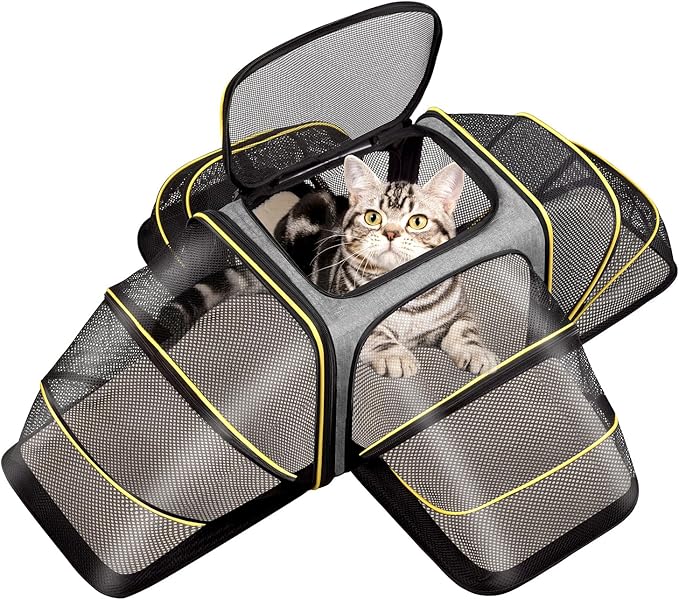 Expandable Pets Carrier for Cats Puppies Mini Dogs, 18" x 12" x 12" - Airline Portable Soft Carry Bag with Strap (Grey)