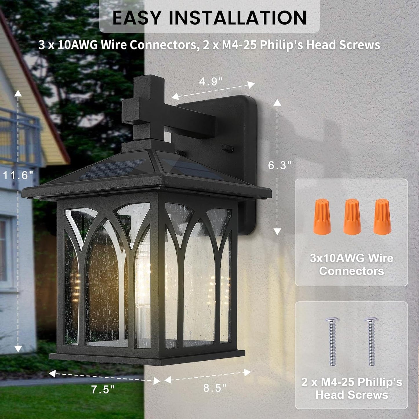 Solar Powered Wall Lantern with 4 Solar Panels