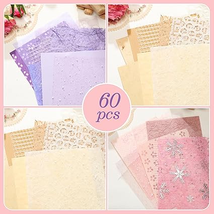 60 Pcs Scrapbook Paper Textured Paper A5 Snow Dot Mesh Decorative Paper Mixed Craft Paper Sheets for DIY Scrapbooking Making Aesthetic Room Decor Collage Album Picture (Pink, Purple)