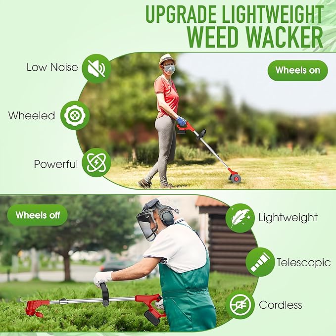 Lawn Mower Electric Weed Eater – Powerful Motor Grass Cutter with 3 Multiple Blade – Length Adjustable Electric Weed Wacker Grass Trimmer with Ergonomic Easy Grip Handle