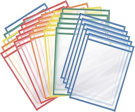 40 Pieces Dry Erase Pocket Sleeves 8.5 x 11 Inch Assorted Colors Plastic Clear Reusable Dry Erase Sleeves, Paper Pocket Folders Holder Pack for Work Job Classroom School, 5 Color (Pentagram)