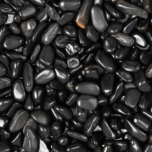 5lbs Black Natural River Rocks, High-Polished Pebbles for Plants Garden, 0.3-0.8 inch Decorative Black Stones, Ideal for Fish Tank, Vases, Home Decor and Garden Landscaping,Black