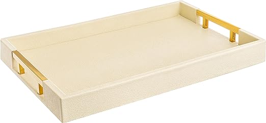 Modern Elegant 18"x12" Rectangle Cream Glossy Shagreen Decorative Ottoman Coffee Table