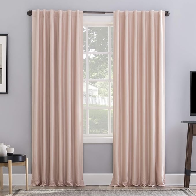 Sun Zero Evelina Fau X Dupioni Silk Thermal 50 in. W X 95 in. L 100% Blackout Back Tab Curtain Panel in Blush Pink (Single Panel)