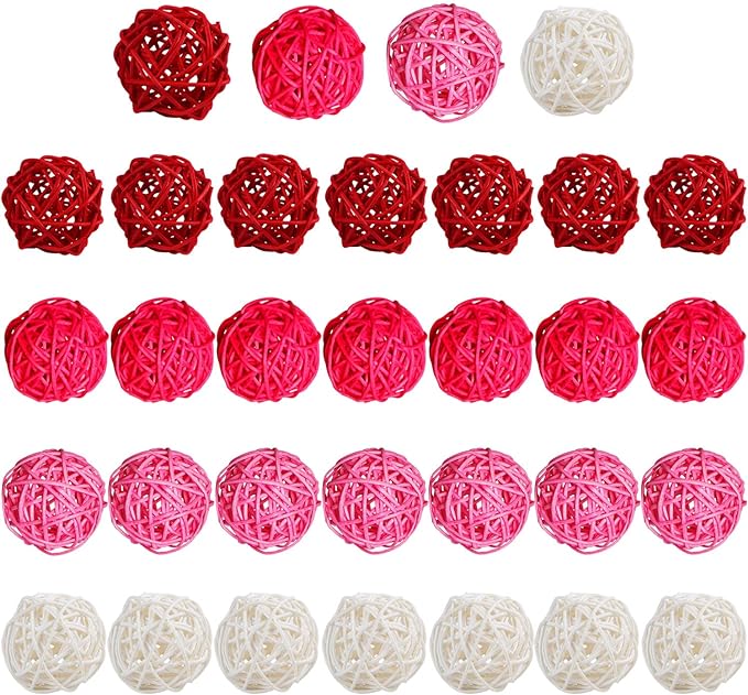 32 Pcs 2 Inch Valentine’s Day Rattan Balls Decorative