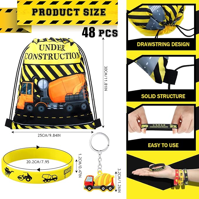 Assorted Construction Party Bag, Wristband and Keychain