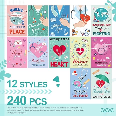 240 Sets Bulk Thank You Cards for Nurses with Envelopes