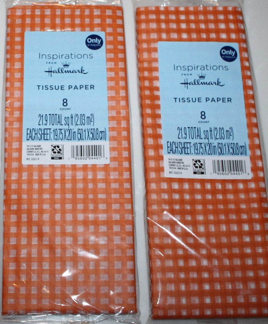 Papel de seda para regalo Hallmark Inspirations a cuadros naranja y blanco