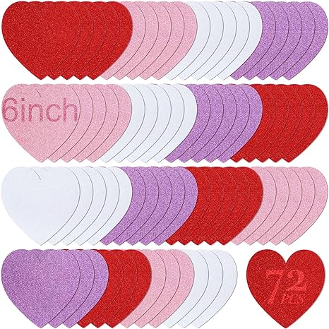 72 Pcs 6" Glitter Foam Heart Stickers