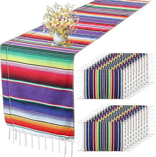 2 Pcs Mexican Table Runner with 20 Mexican Table Place Mats