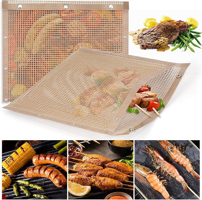 LOOCH Mesh Grill Bags 13.2 x 10.5 Inch Set of 2 100% Non-tick Heavy Duty Barbecue Grill Bags, Reusable and Easy to Clean, Works on Electric,Gas, Charcoal Outdoor BBQ