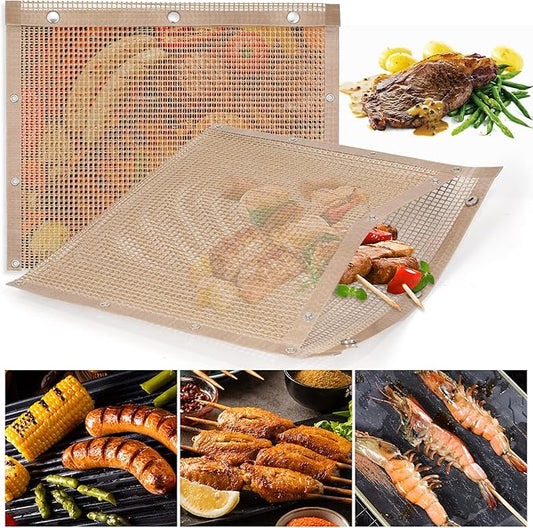 LOOCH Mesh Grill Bags 13.2 x 10.5 Inch Set of 2 100% Non-tick Heavy Duty Barbecue Grill Bags, Reusable and Easy to Clean, Works on Electric,Gas, Charcoal Outdoor BBQ