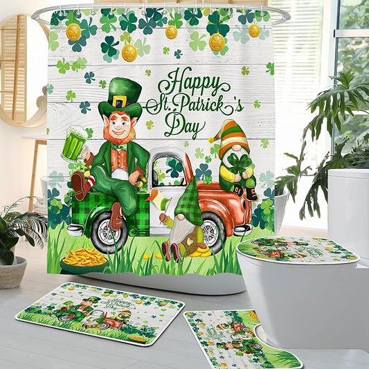 4pc. Green St Patricks Day Shower Curtain Set