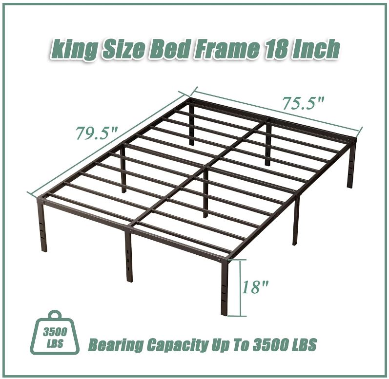 Heavy-Duty King Metal Bed Frame, 18 inch Tall, Black, 3500 lbs Weight Capacity, No Box Spring Needed, Easy Assembly, Noise-Free