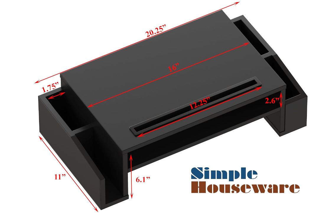 Simple Houseware Desk Monitor Stand Riser with Adjustable Organizer tray, Black