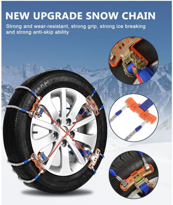 SCITOO Snow Chains Quick Fit Easy Installation,Tire Traction Chain For Car Pickup Trucks SUV,Portable Reusable Adjustable Universal Emergency Anti-Skid Thickening Tire Chains - Set of 8