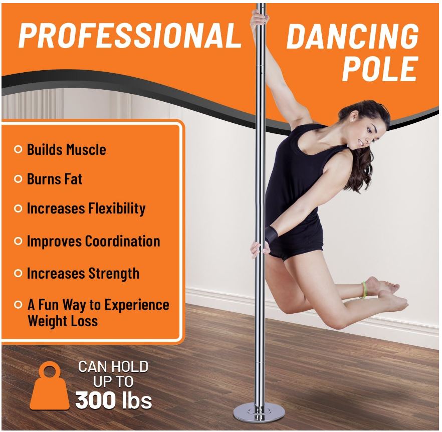 Premium Pole Spinning Static Dance Pole Kit | Portable & Removable 45mm Exercise Pole for Club, Party, Home Easy Assembly Safe & Sturdy Steel Construction | Silicone Rubber Protection