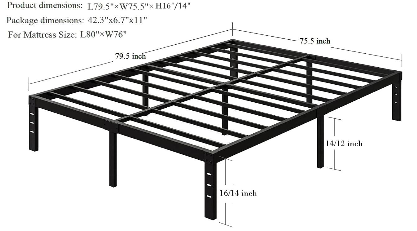 COMASACH 14 Inch King Size Bed Frame Supports up to 3500lbs, No Box Spring Needed, Platform with Heavy Sturdy Metal Steel, Easy Assembly, Under Bed Storage, Noise-Free, Non-Slip