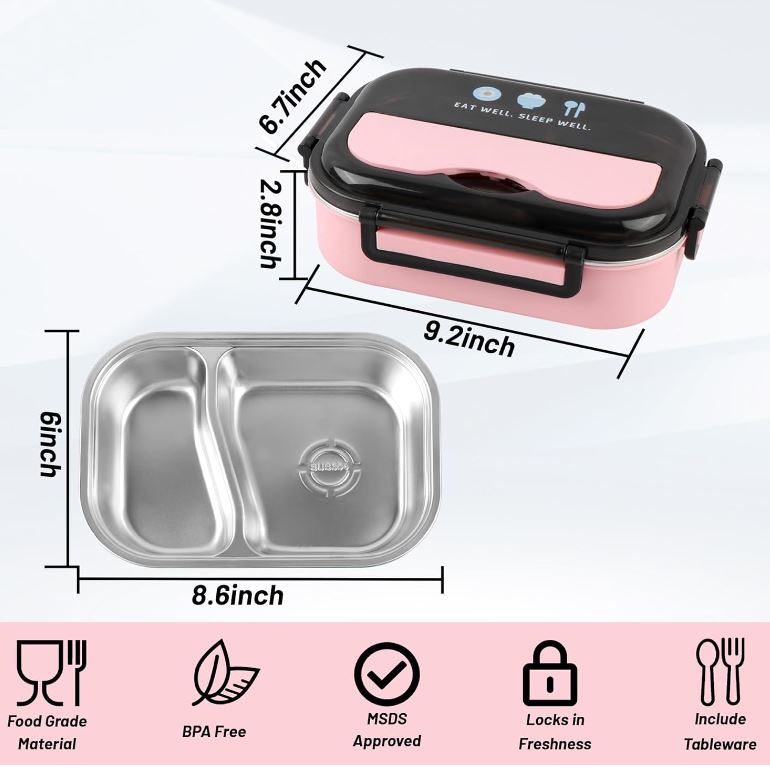 304 Stainless Steel Lunch Box Leakproof Food Storage Containers, Bento Box for Adults,Men,Women