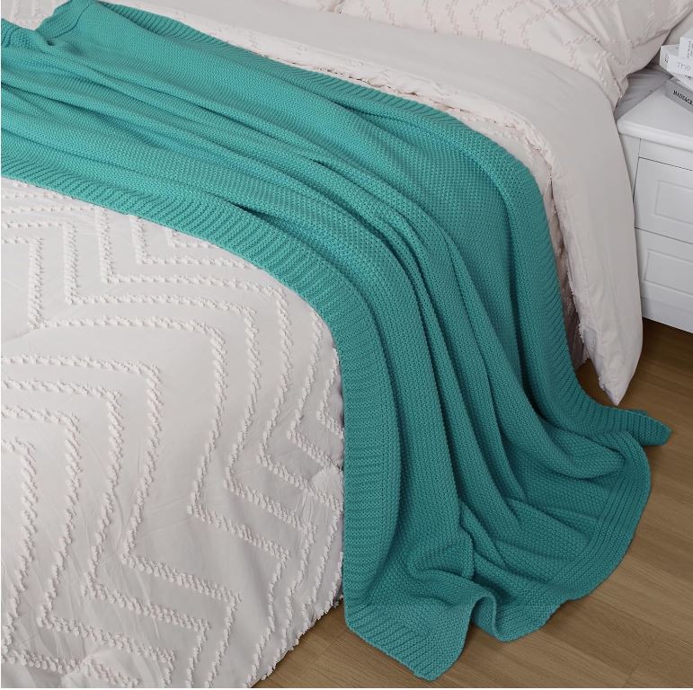 60"x80" Cable Knit Throw Blanket for Couch, Soft Warm Cozy Versatile Decorative Knitted Throw Blanket for Sofa, Chair - Sea Jet