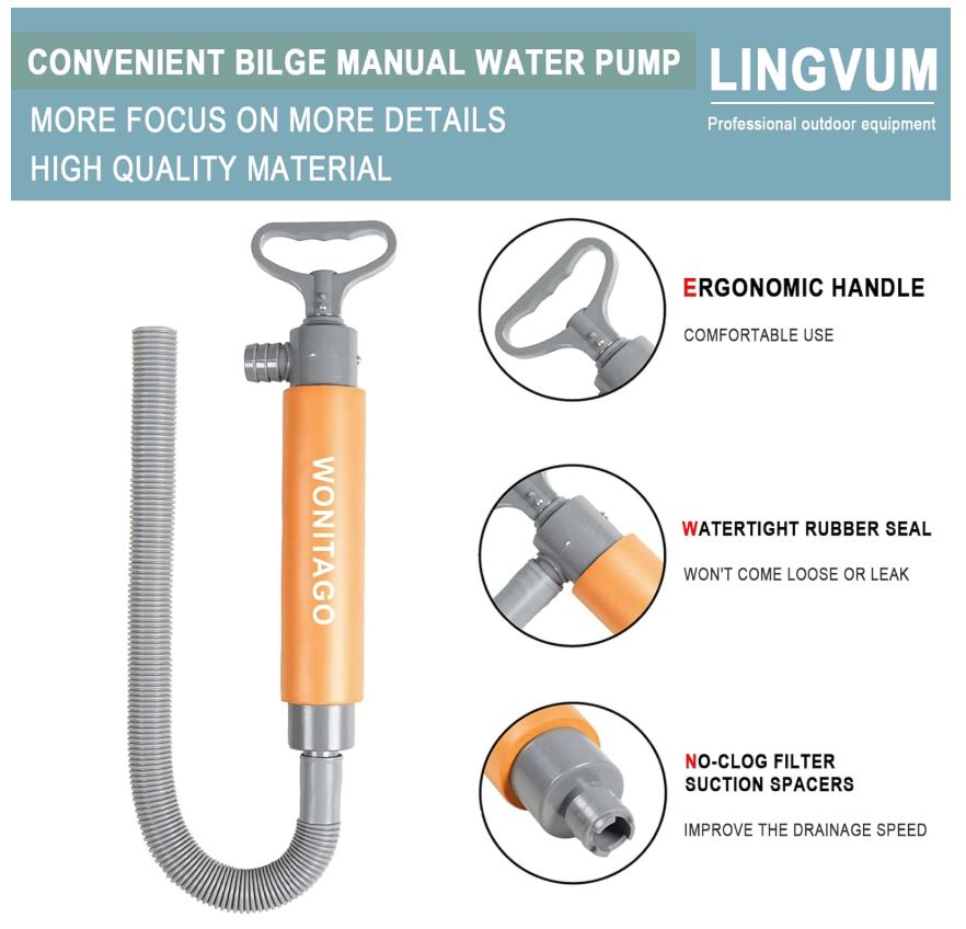 Bilge Pump for Kayak Canoe and Boat - 17 Inch Manual Portable Kayak Hand Water Pumps with Reversible Hose Orange