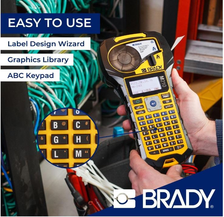 Brady M210 Portable Label Printer Bundle with B595 All-Weather Vinyl Label Roll | Create Labels for Indoor & Outdoor Use