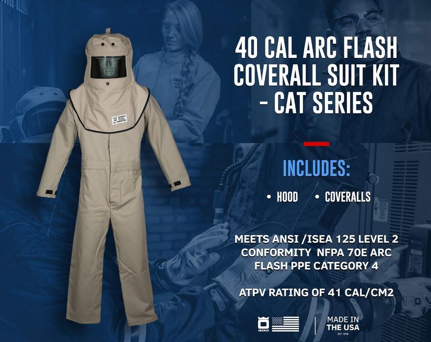 Traje de overol XL Arc Flash - 40 Cal - Incluye capucha y overoles - Antiempañamiento y antiarañazos - SERIE CAT 