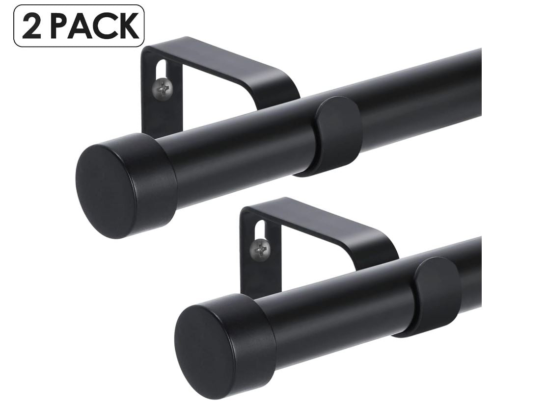 OLV 2 Pack Black Adjustable Curtain Rods With End Cap Design Finials,Drapery Rods of Window Treatment,1 inch Diameter,Matte Black( 28-48 inch)