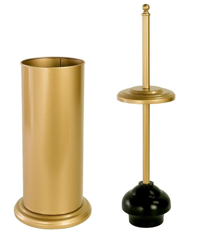 Anti-Hand Off Toilet Plunger with Holder for Bathroom,Powerful Efficient Force Suction Cup,Heavy Duty, Deep Cleaning, Gold Brushed