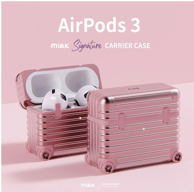 AirPods 3rd Generation Carrying Case Cover [Suitcase, Hard Case, Carrying Bag, Polycarbonate TPU, Carabiner, Wireless Charging, Qi Compatible, Sticker Customized]