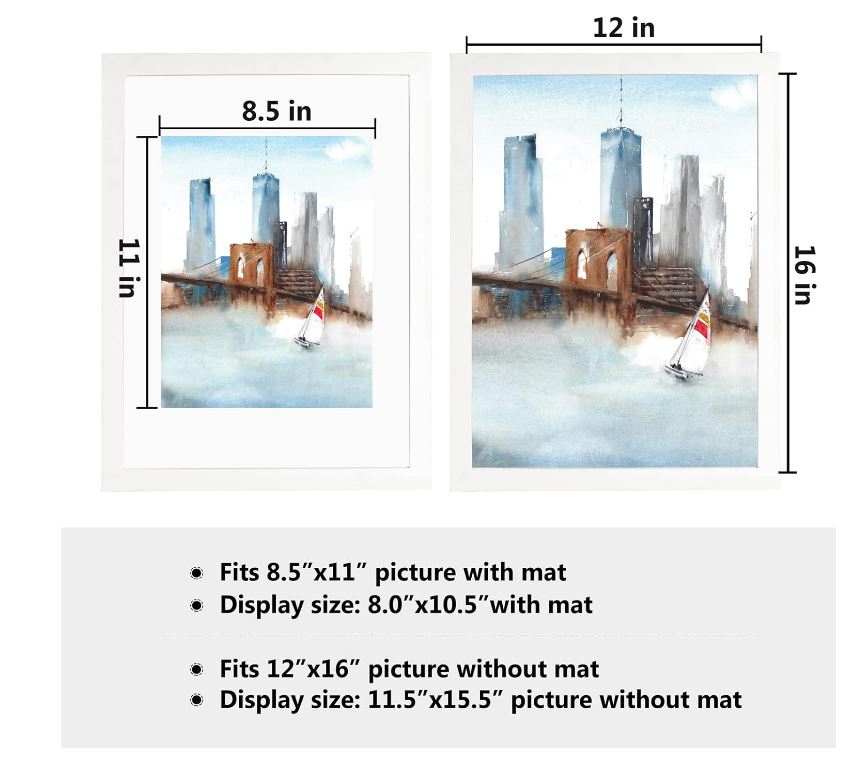 2 Pack, White Annecy 12x16 Picture Frame Annecy 12x16 Picture Frame - Made of Solid Wood 12x16 Photo Frames for 8.5x11 with Mat - Wall Mount Only - Made of Solid Wood 12x16 Photo Frames for 8.5x11 with Mat - Wall Mount Only