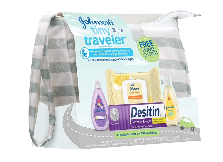 Johnson's Tiny Traveler Baby Gift Set, Baby Bath and Skin Care Essential Products, TSA-Compliant Travel Baby Gift Set, Hypoallergenic & Paraben-Free