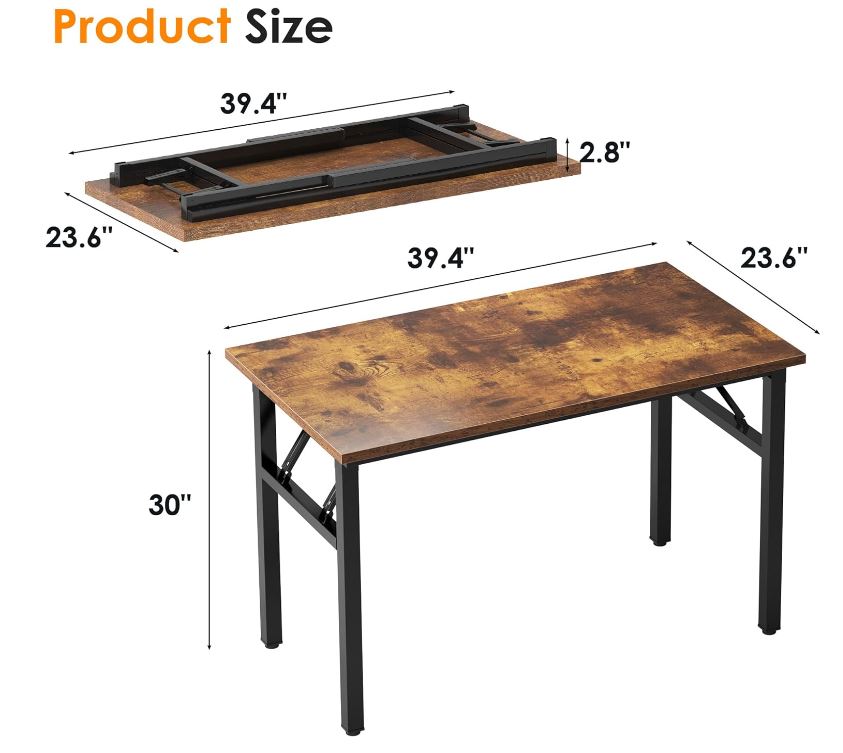 Need 39.4 inches Computer Desk for Small Space Small Folding Table Small Writing Desk Compact Desk Foldable Desk with BIFMA Certification, No Install Needed, Rustic Brown