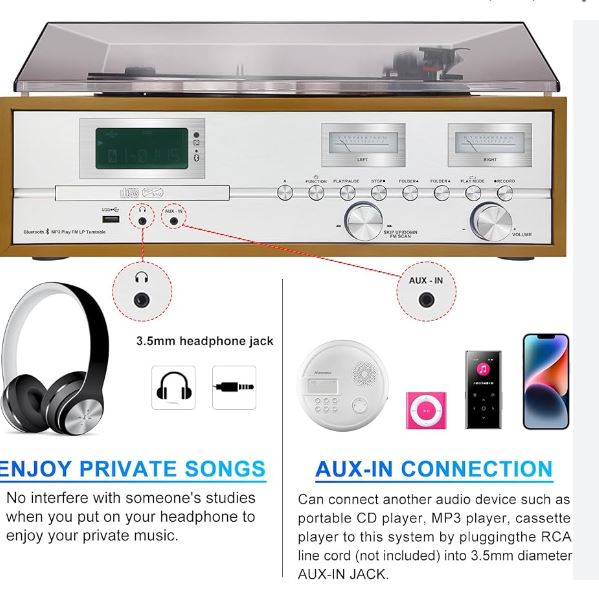 Turntable Player with Stereo Speaker Player Multimedia Center with Remote Control CD Player with LCD Display USB,MP3,FM Radio,Aux in Encoding