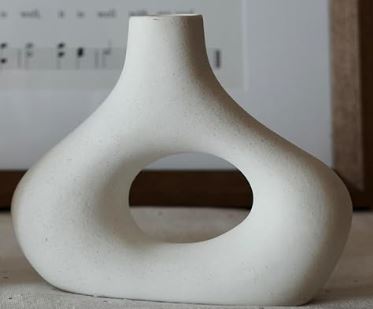 Donut Vase - Minimalist Nordic, White Ceramic Hollow Donut Vase Decor | Table Centerpiece, Olive Plant, Wedding, Living Room, Bookshelf, Office, Modern Home, Entryway, Console