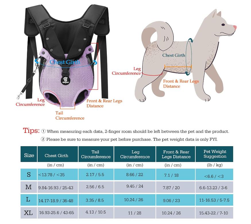 VavoPaw Pet Carrier Backpack, Adjustable Pet Front Backpack Dogs Cats Safety Carrier Travel Bag, Legs Out, Easy-Fit Traveling Hiking Camping for Puppies, Small Medium Dogs & Cats, Medium Size, Purple