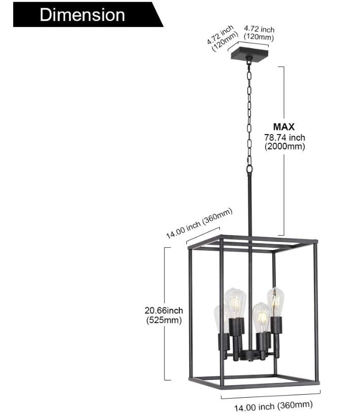 VINLUZ Iluminación colgante clásica para vestíbulo, 6 luces, acabado en lámpara de estilo rústico negro con pantallas de jaula cuadradas, accesorios para cocina, comedor, entrada 