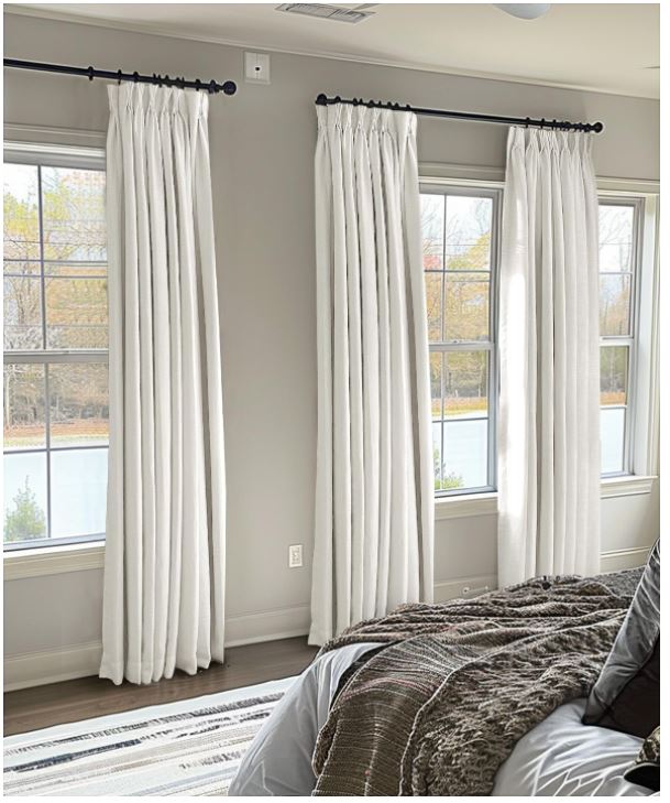 INOVADAY Cortinas Opacas Plisadas de 40xL84, Juego de 2 Paneles de 84 Pulgadas de Largo, Cortinas Opacas 100% para Dormitorio/Sala de Estar, Cortinas Opacas de Lino con Aislamiento Térmico, Cortinas Plisadas - Beige Blanco 