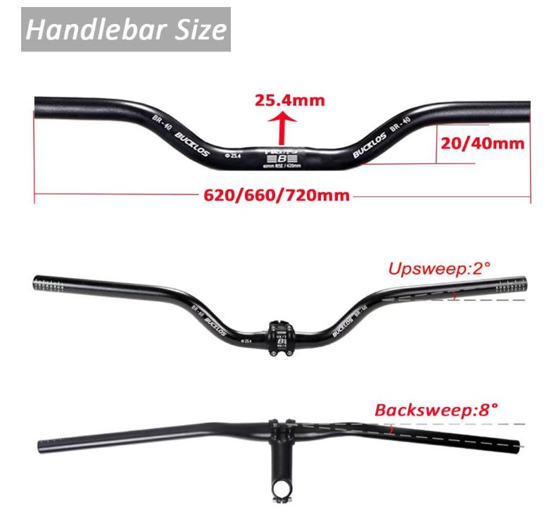 BUCKLOS 25.4mm Mountain Bike Handlebars Rise 20/40/60/100mm Aluminum Alloy MTB Riser Handlebars, Suitable for Cycling Racing XC DH Bicycle