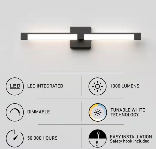 Tivoli 27 in. 1-Light Matte Black Modern Integrated LED Vanity Light Bar for Bathroom