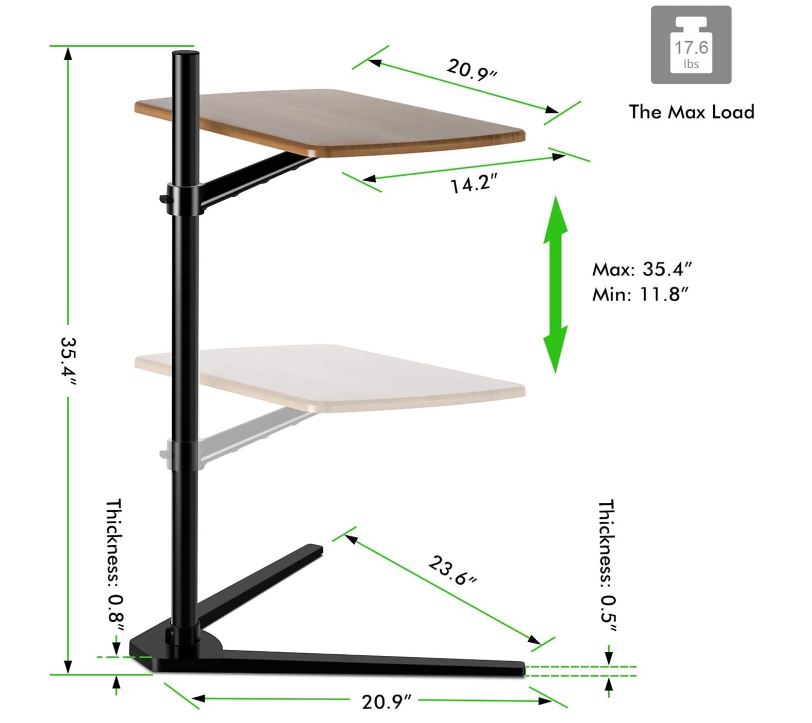 Viozon Floor Stand for Laptop Aluminum Height Adjustable Table for Bed Sofa, Upgraded and Reinforced Chassis,Applicable to All Laptop Notebook Tablets Pad Project 1 (Dark-Wood)