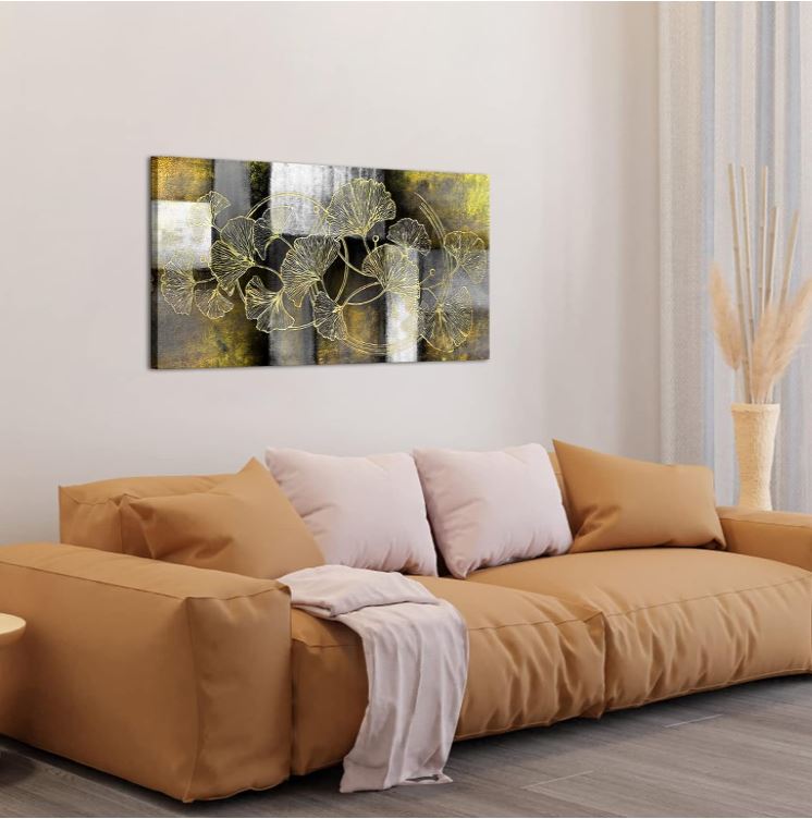 Saypeacher Abstract Canvas Wall Art Grey and Yellow Pictures Prints Yellow and Grey Geometric Painting Wall Decorations