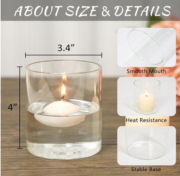 Glass Cylinder Vase for Centerpieces 4 Inch Clear Glass Flower Vases Bulk, Glass Hurricane Candle Holder Small Floral Vases for Table, Floating Candle Vases for Wedding Home Décor